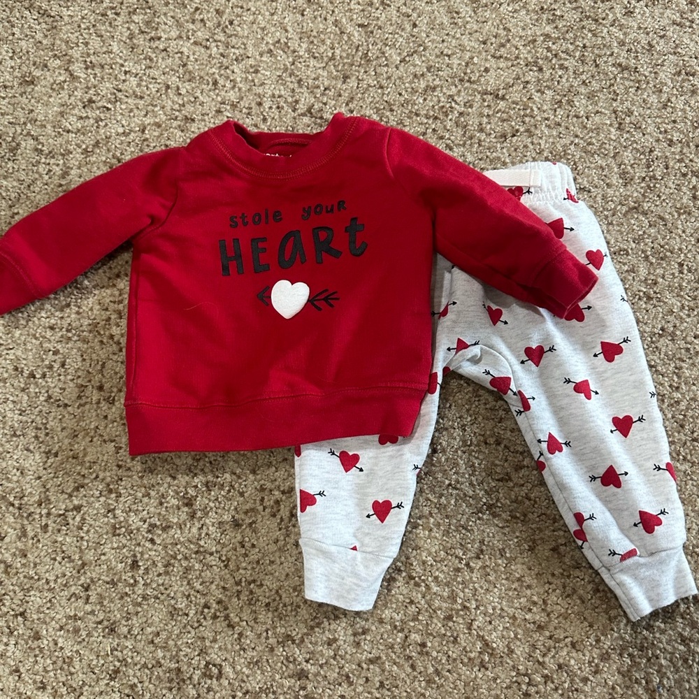 Red Heart Baby Outfit 0-3 Month Blue Button